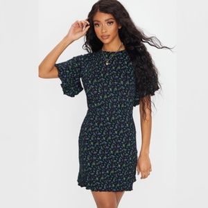 Black Ditsy Floral Frill Hem Detail Shift Dress
